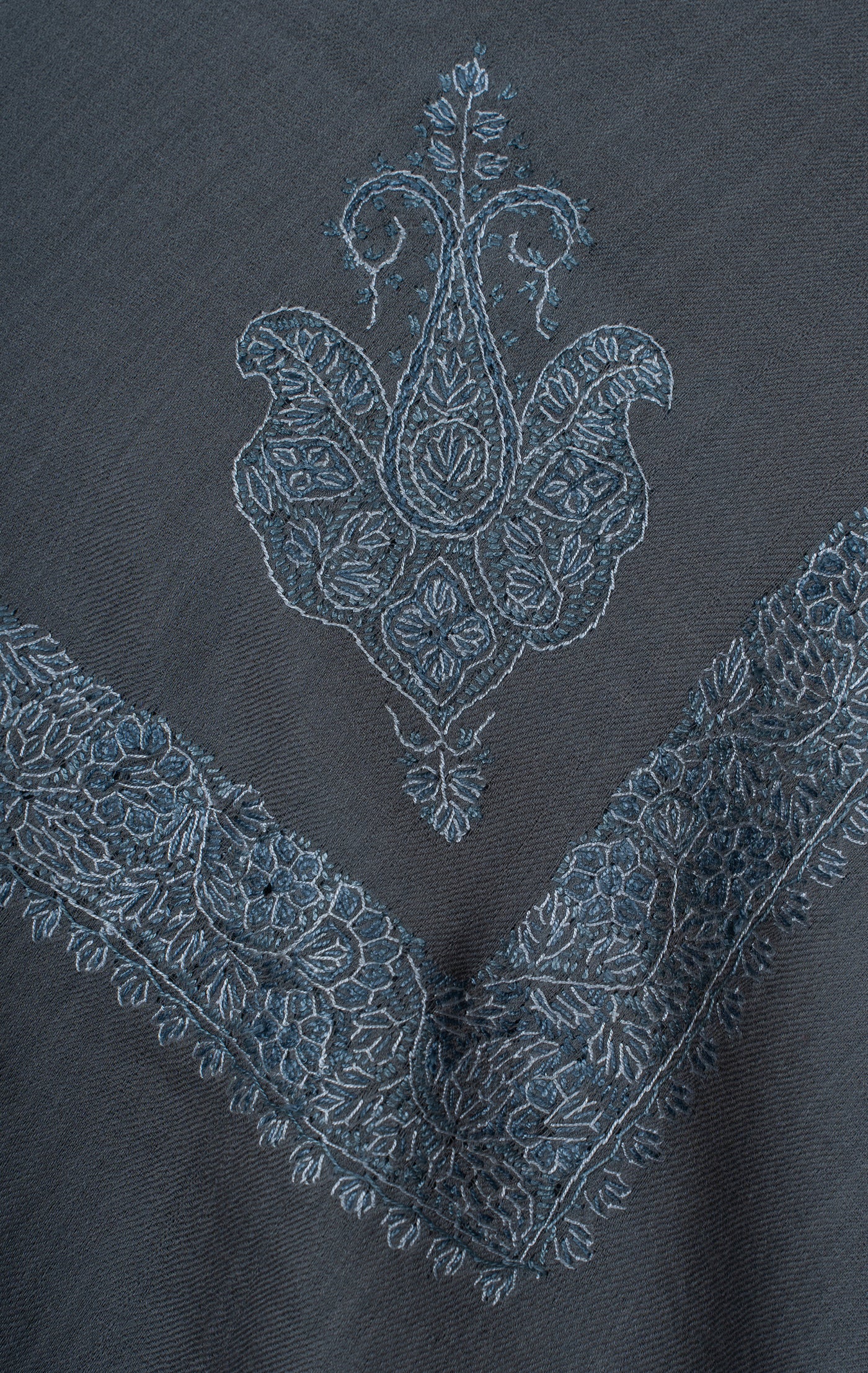 Slate Frost Rumal — Sozni Hand Embroidered