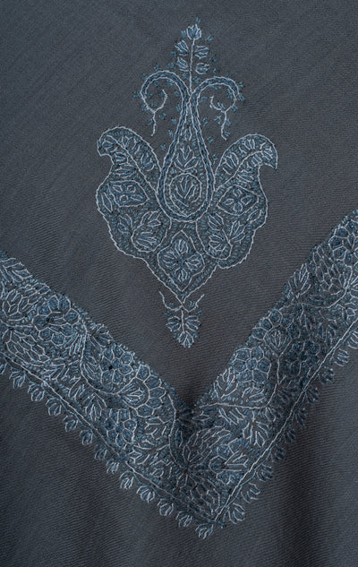 Slate Frost Rumal — Sozni Hand Embroidered