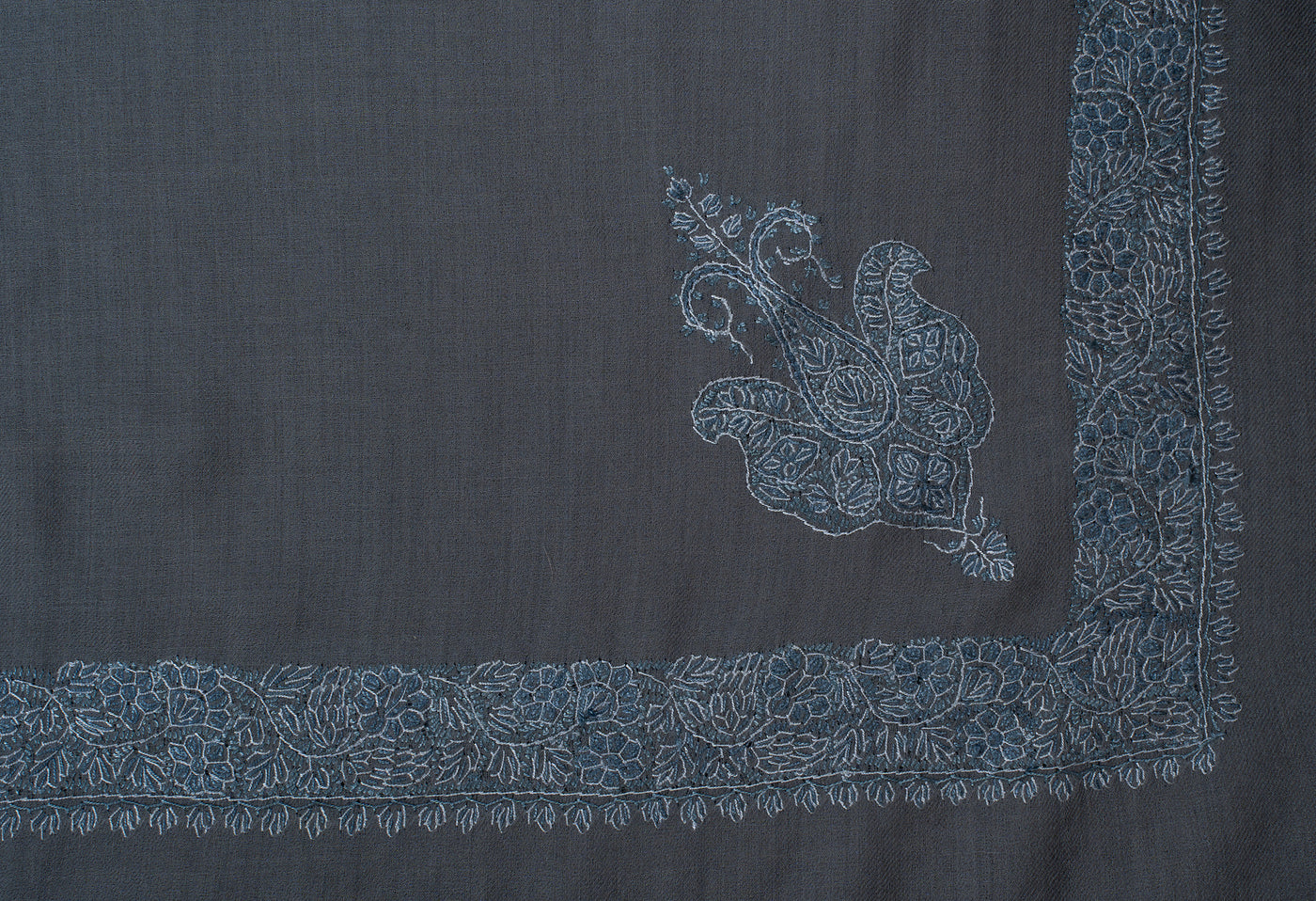 Slate Frost Rumal — Sozni Hand Embroidered