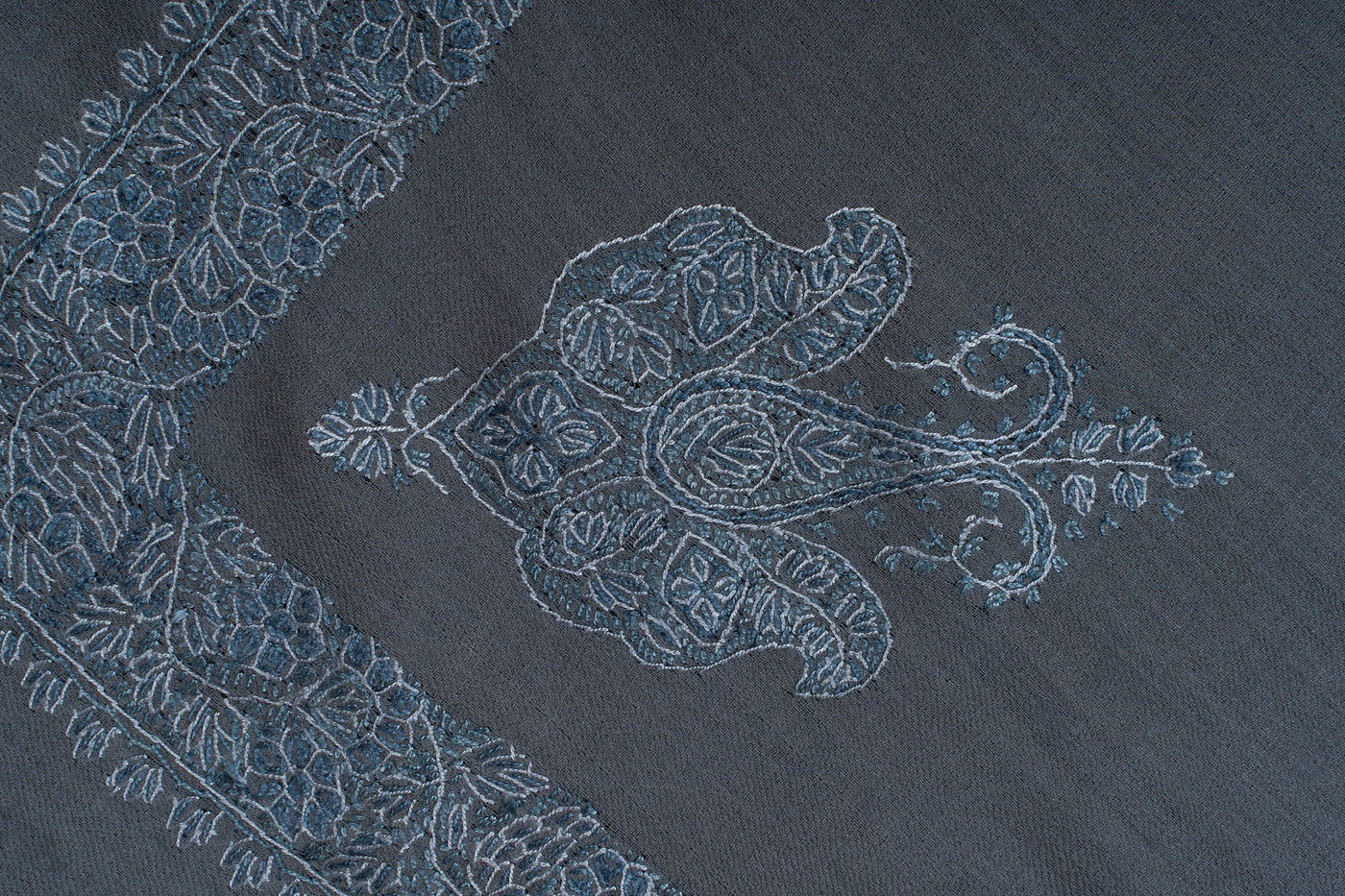 Slate Frost Rumal — Sozni Hand Embroidered