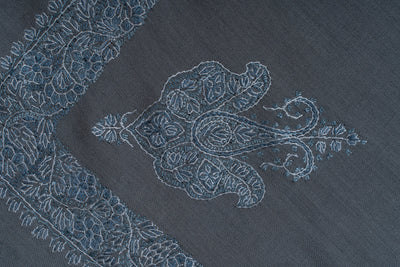 Slate Frost Rumal — Sozni Hand Embroidered