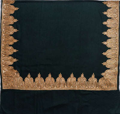 Majestic Green Tilla Embroidered Merino Wool Shawl