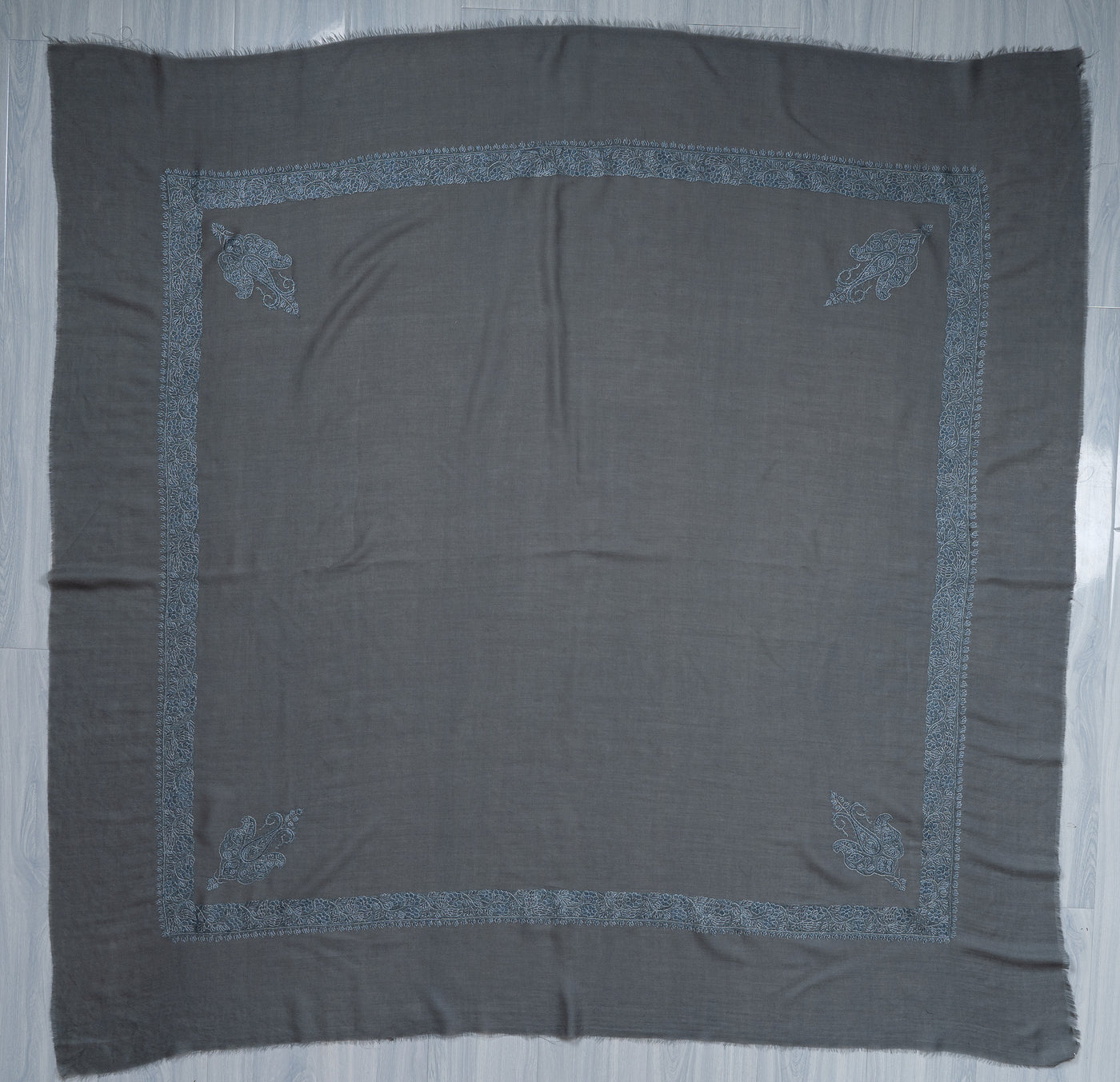 Slate Frost Rumal — Sozni Hand Embroidered