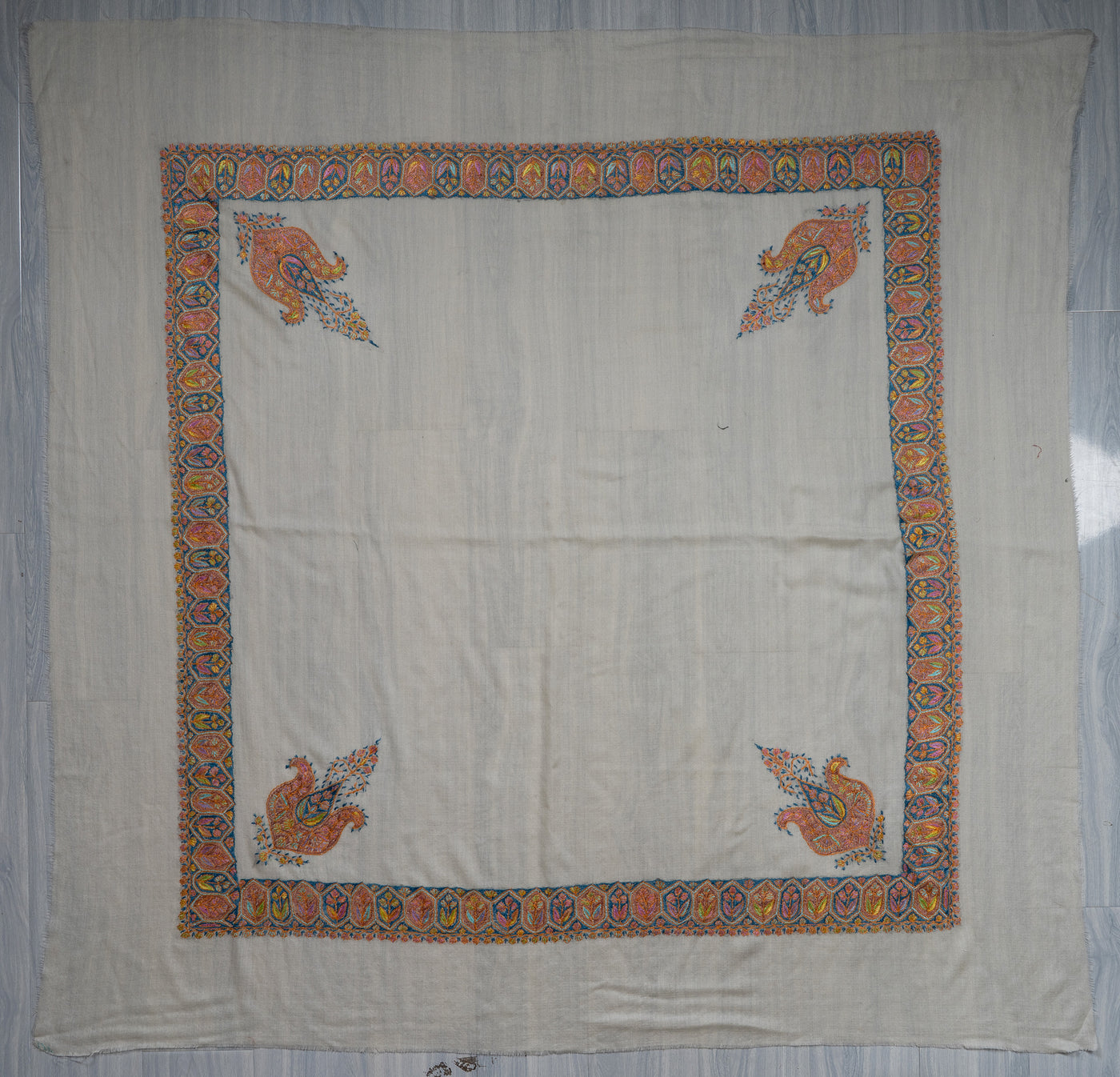 Pearl Sunset Rumal — Sozni Hand Embroidered