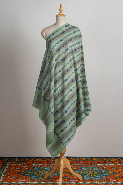 Mint Meadow Hand-Embroidered Sozni Merino Wool Wrap