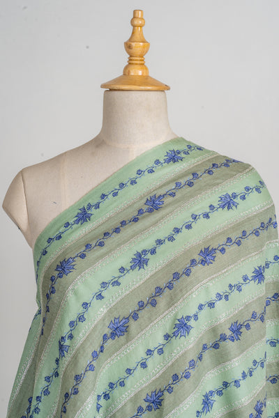 Mint Meadow Hand-Embroidered Sozni Merino Wool Wrap