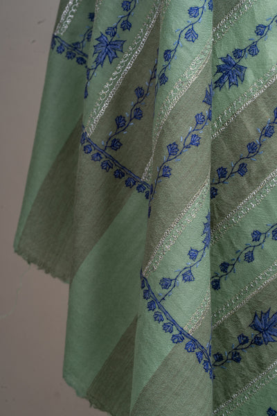 Mint Meadow Hand-Embroidered Sozni Merino Wool Wrap