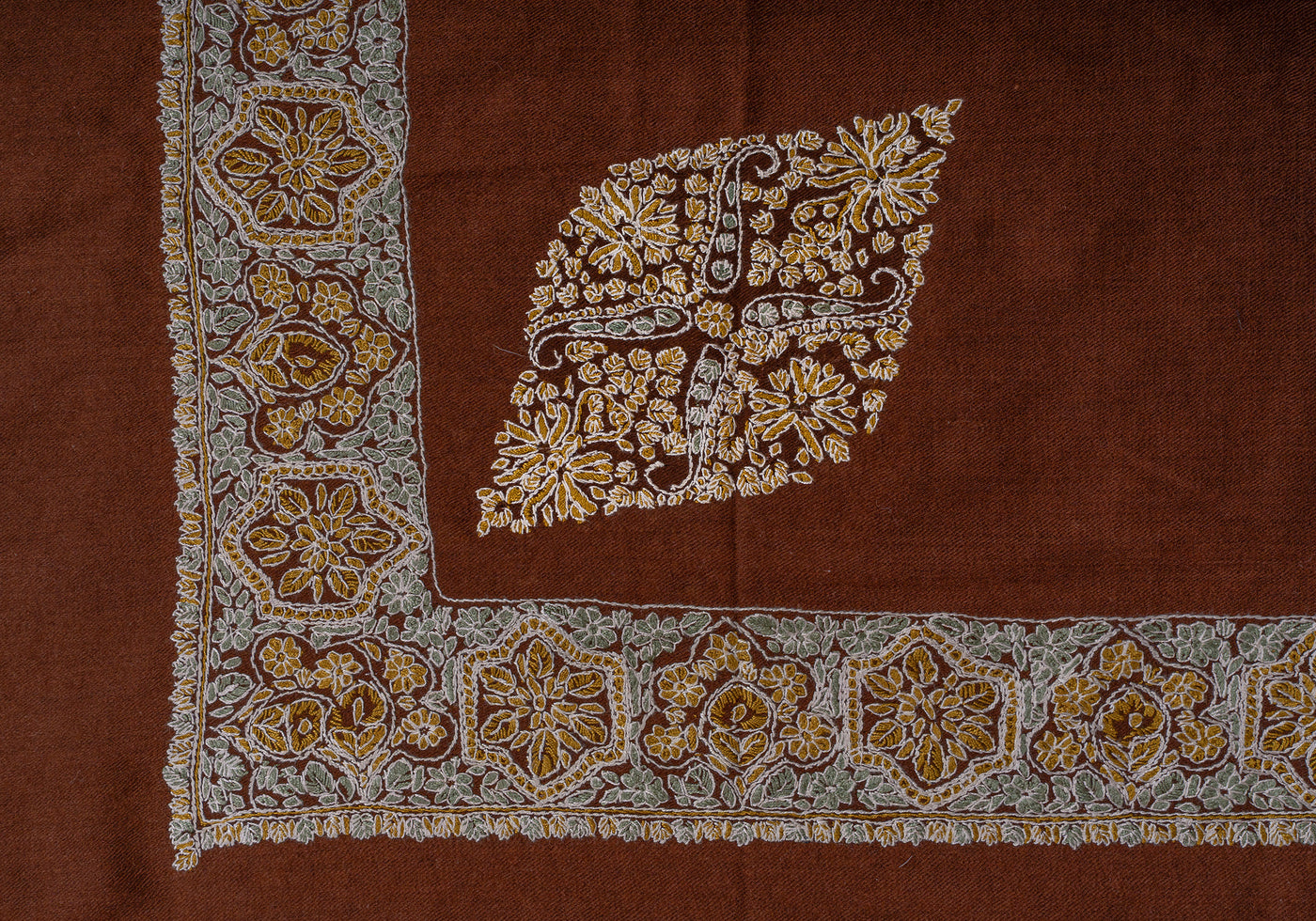 Amber Bloom Rumal — Sozni Hand Embroidered