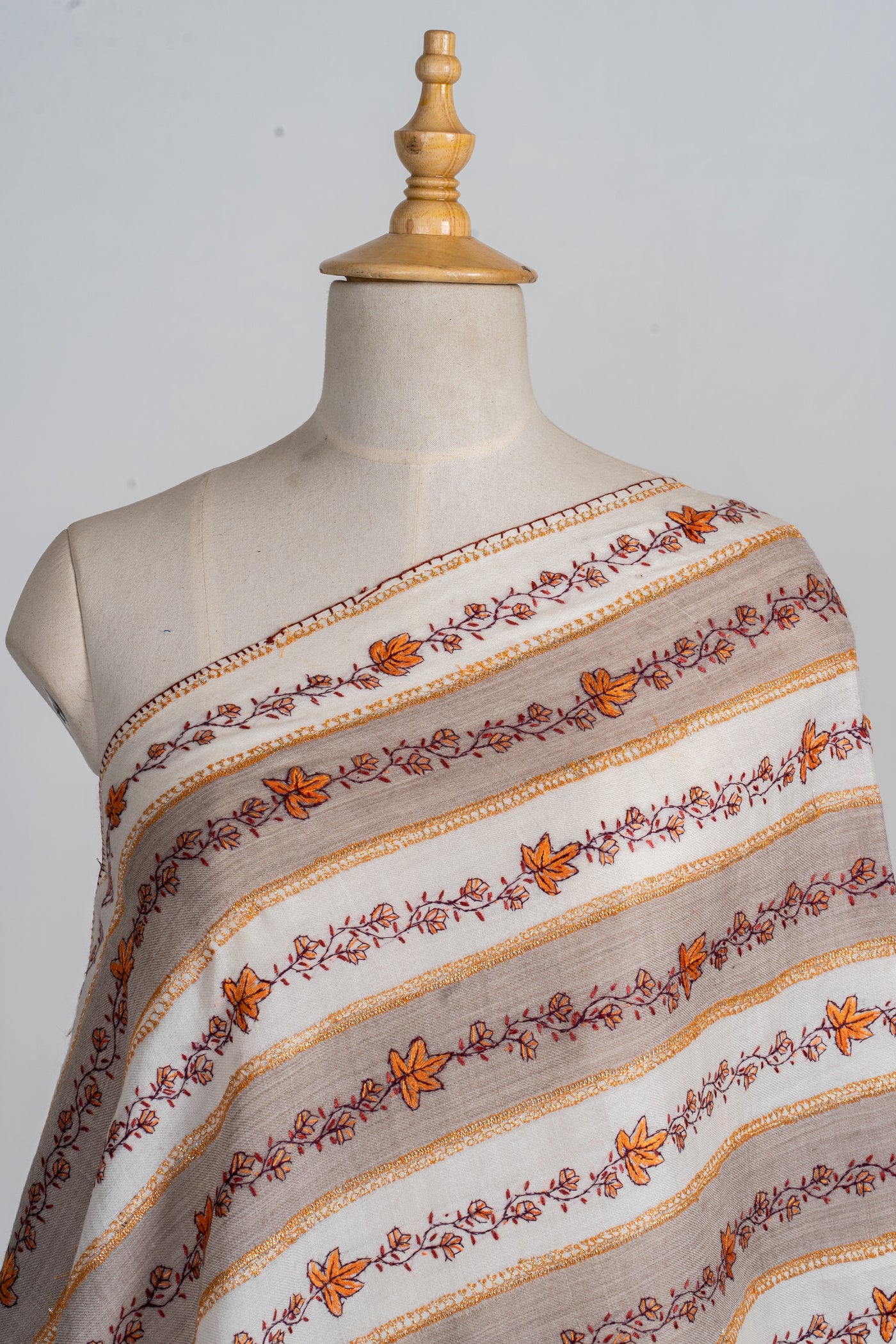 Autumn Stripes Hand-Embroidered Sozni Merino Wool Shawl