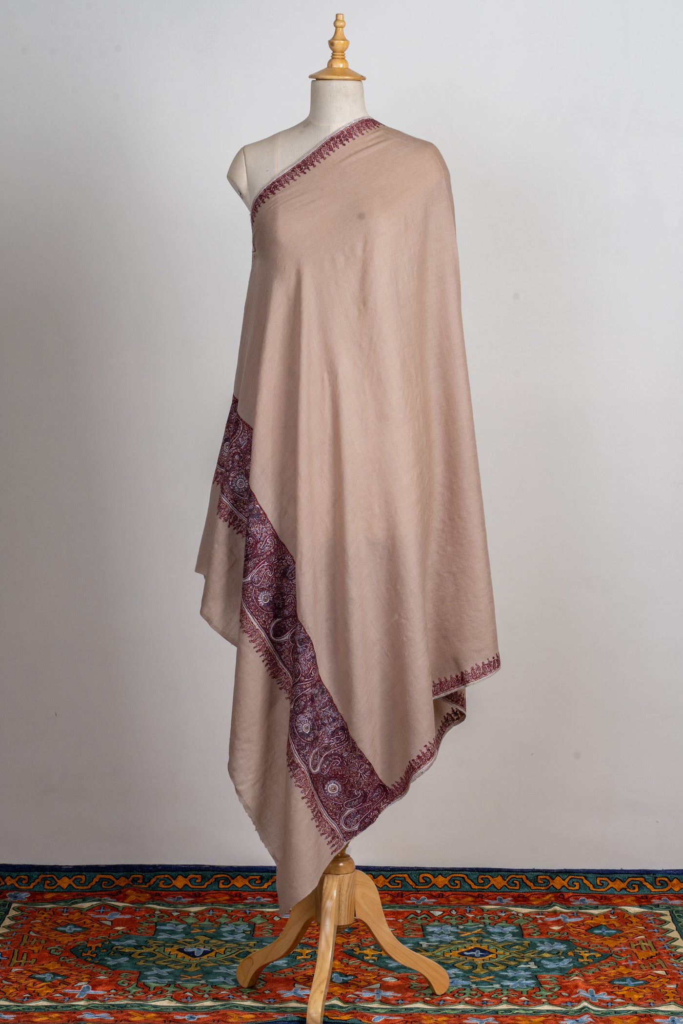 Blush Serenity Hand-Embroidered Sozni Merino Wool Shawl