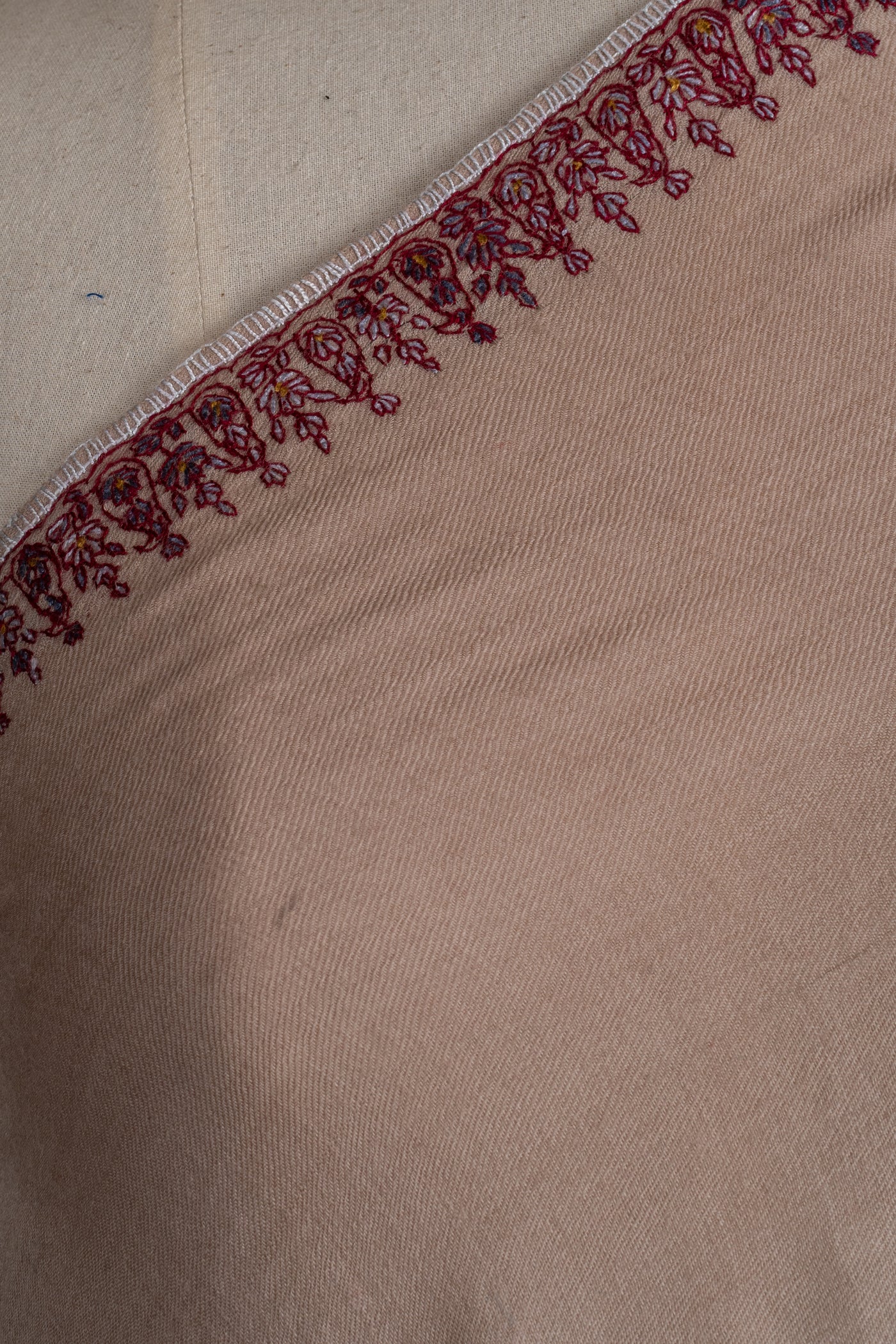 Blush Serenity Hand-Embroidered Sozni Merino Wool Shawl