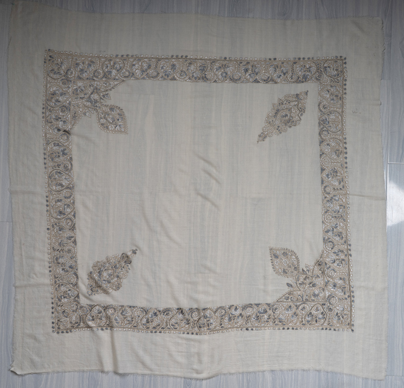 Frosted Pearl Rumal — Sozni Hand Embroidered
