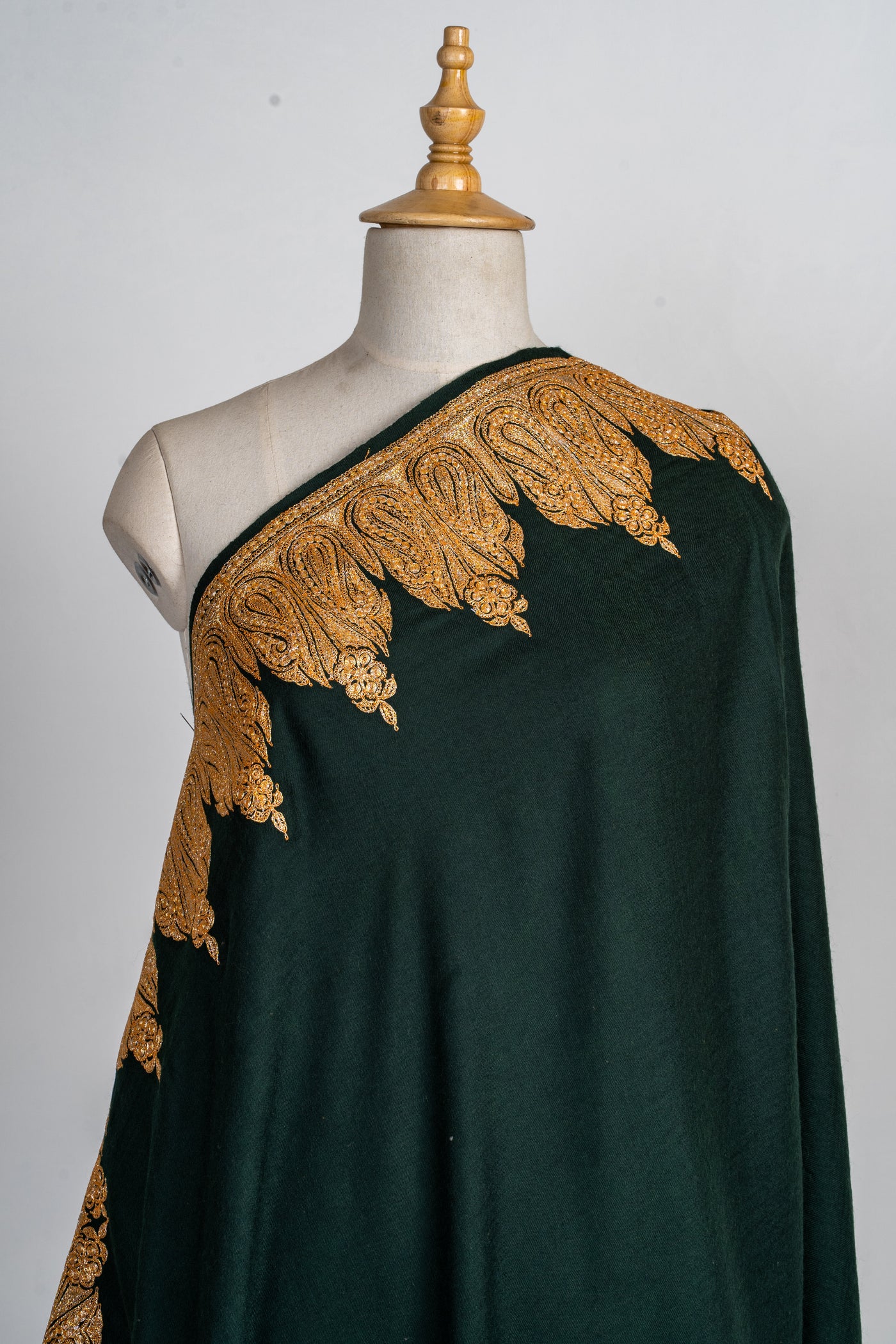 Majestic Green Tilla Embroidered Merino Wool Shawl