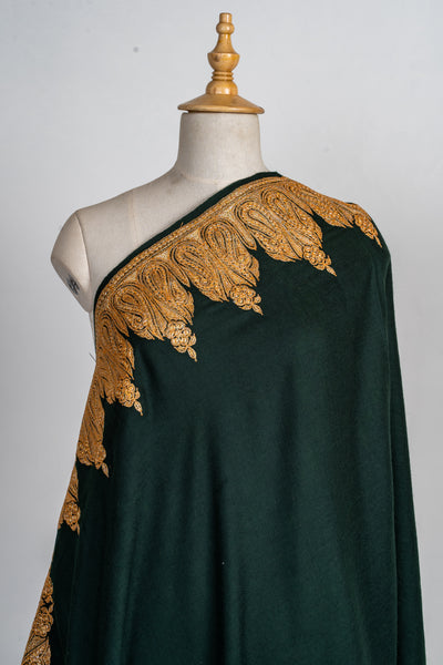 Majestic Green Tilla Embroidered Merino Wool Shawl