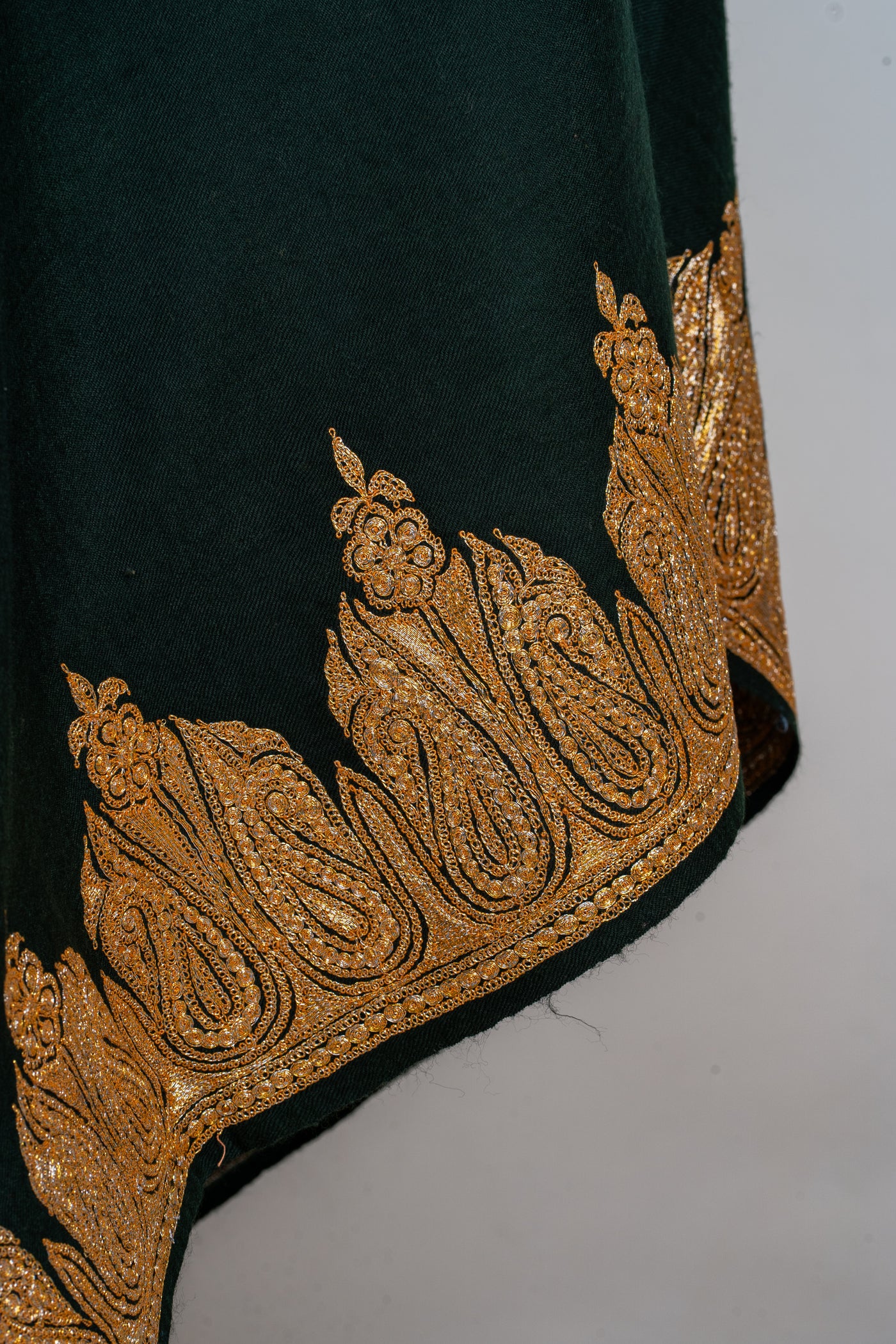 Majestic Green Tilla Embroidered Merino Wool Shawl