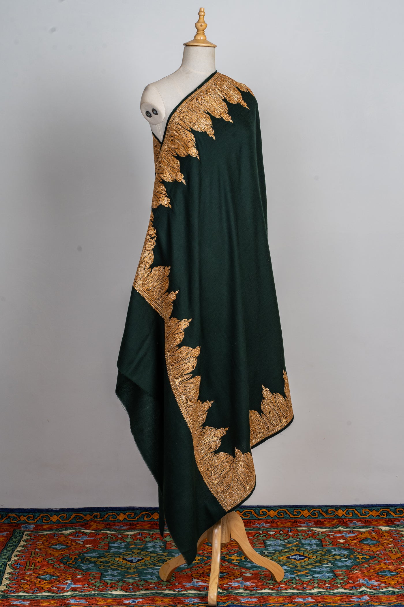 Majestic Green Tilla Embroidered Merino Wool Shawl