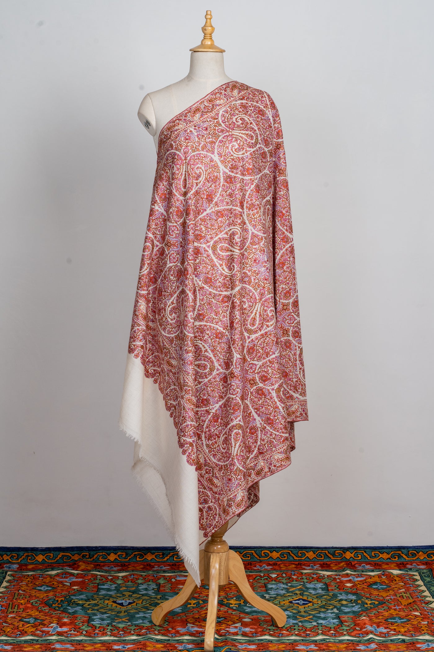 Floral Symphony Majestic Hand-Embroidered Sozni Pure Pashmina shawl