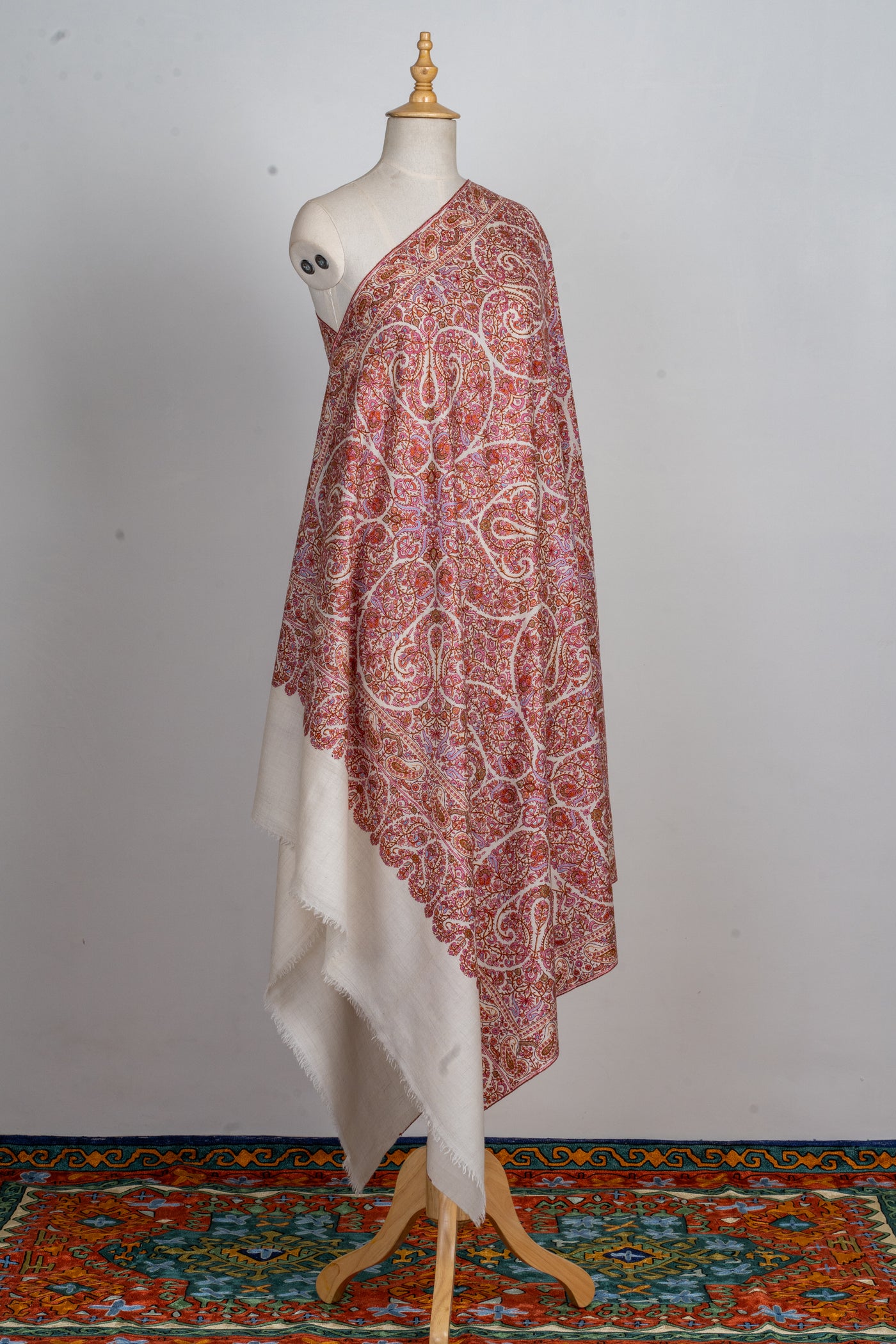 Floral Symphony Majestic Hand-Embroidered Sozni Pure Pashmina shawl