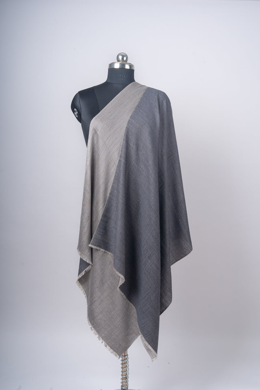 Raakh-e-Noor: Reversible Merino Wool Stole in Coal & Ivory Ash