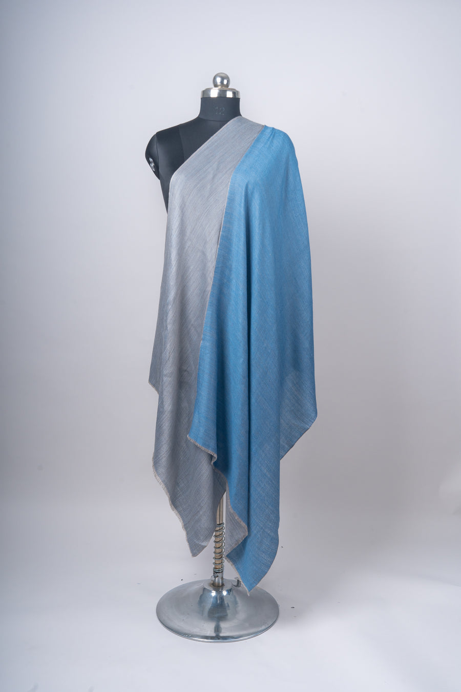 Neela-Sheher | Reversible Merino Wool Stole in Azure & Steel
