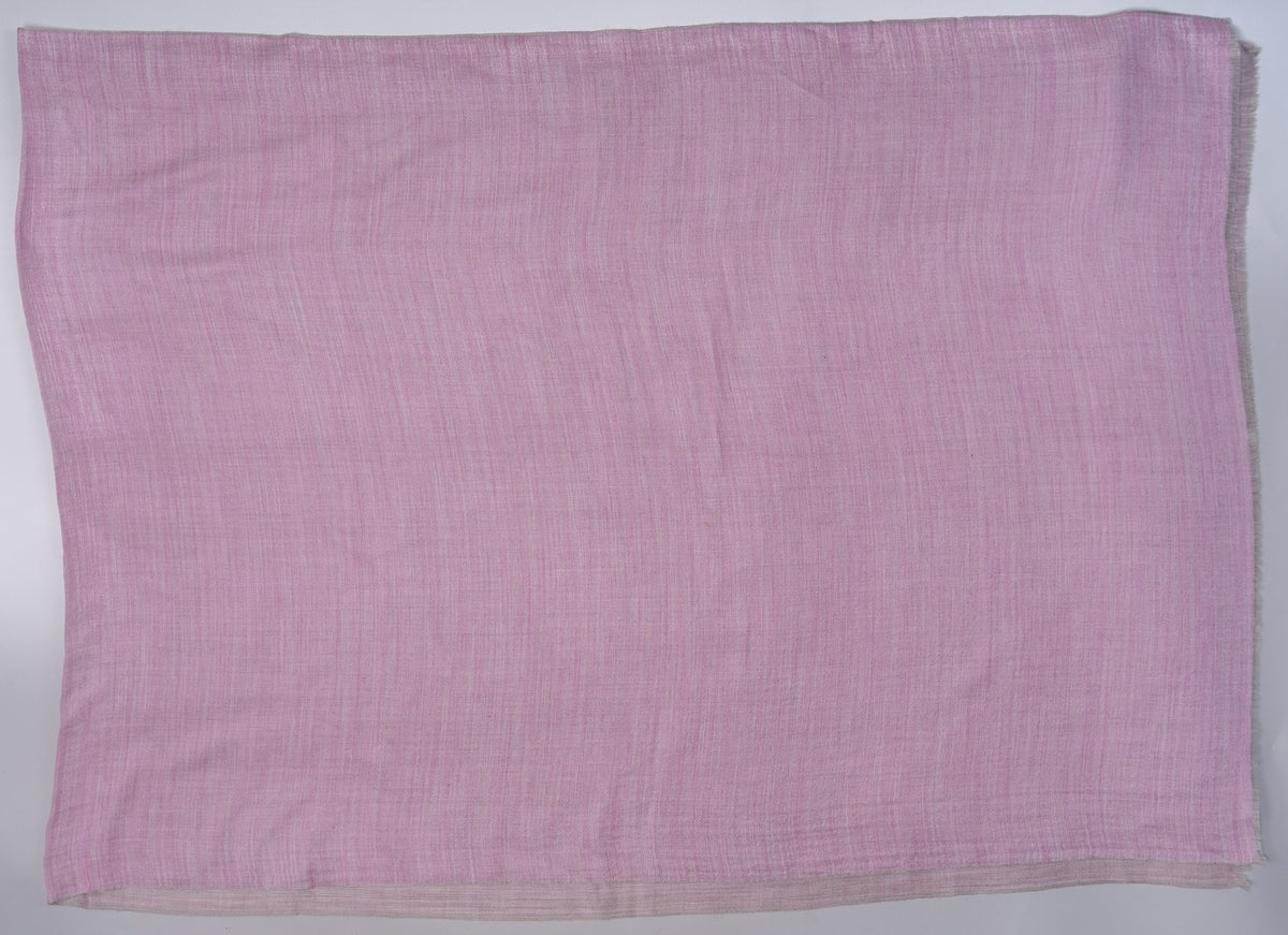 Rose-pink side of a rectangular reversible stole laid flat, with a narrow mauve-grey edge visible underneath