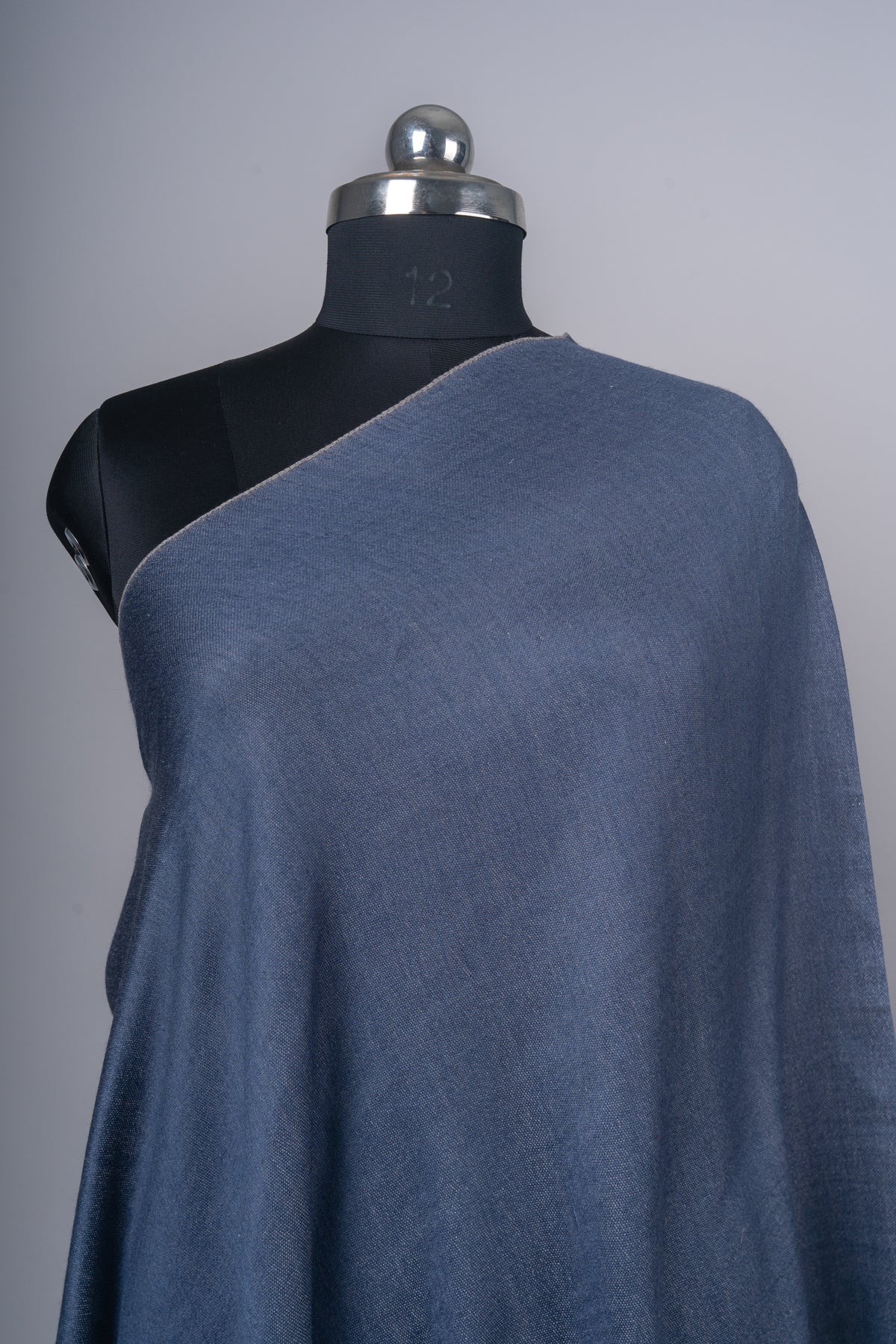 Reversible Merino Wool Stole – Neela Aangan in Slate & Midnight Blue