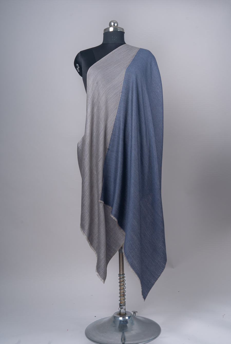 Reversible Merino Wool Stole – Neela Aangan in Slate & Midnight Blue