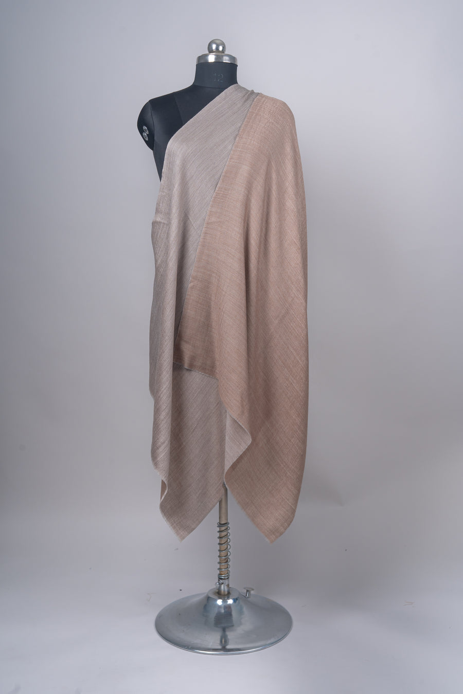 Subh-e-Narm – Reversible Merino Wool Stole in Almond Beige & Ash Grey