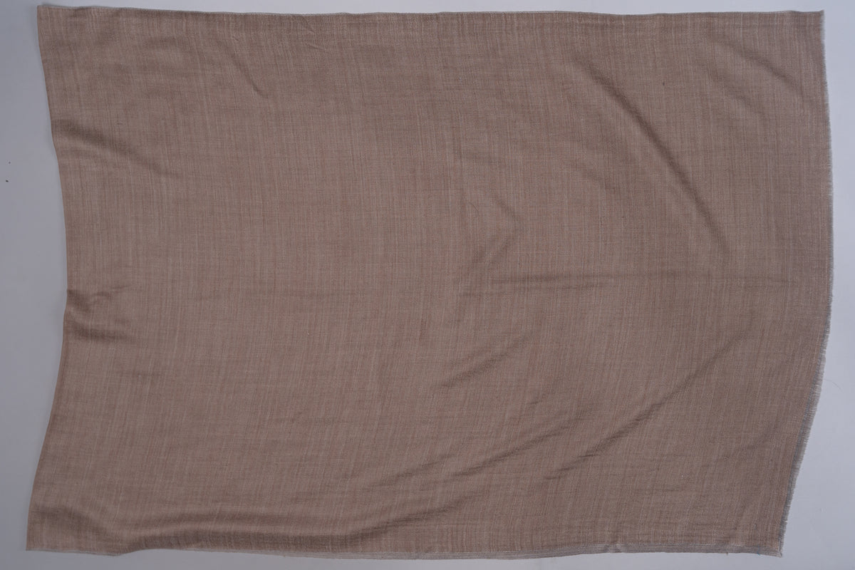 Almond-beige face of the rectangular stole laid flat, showing subtle woven texture and a plain field.