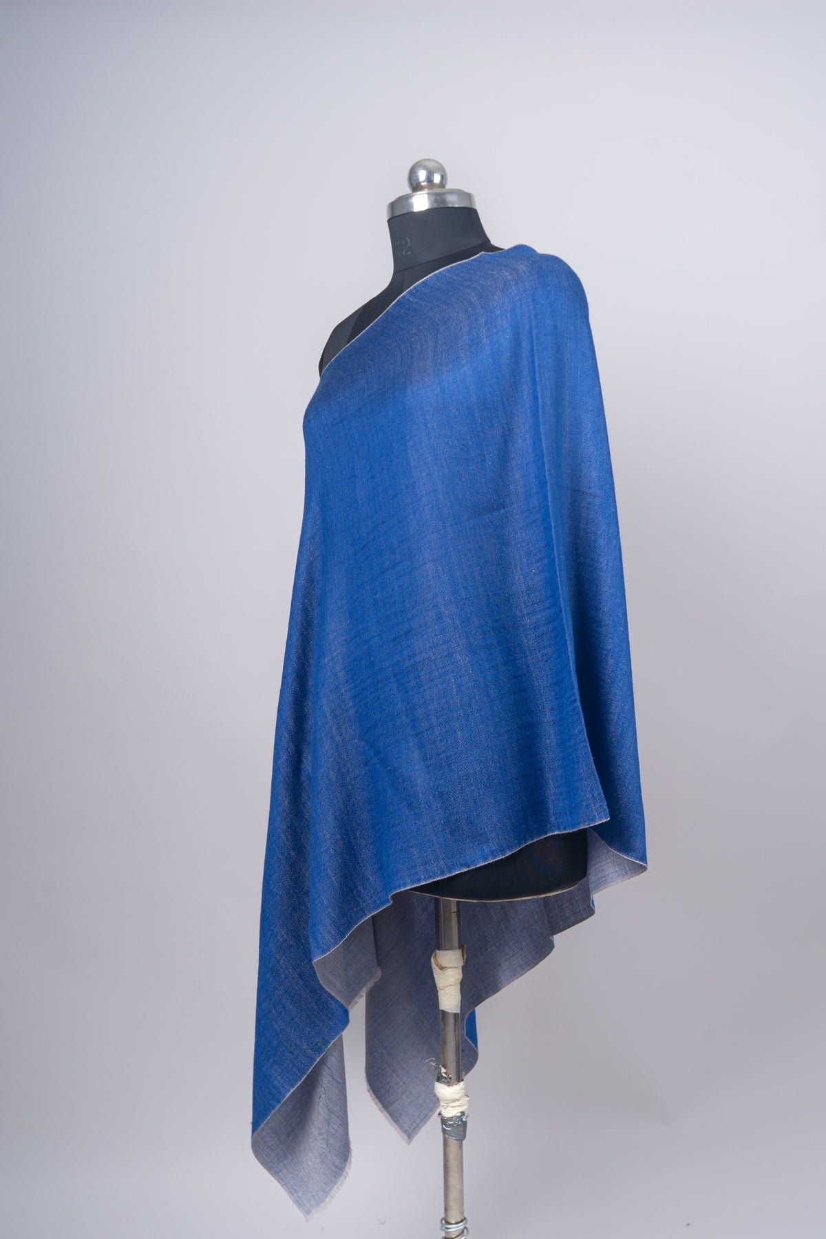 Neela Aab: Reversible Merino Wool Stole in Sapphire & Frost Grey