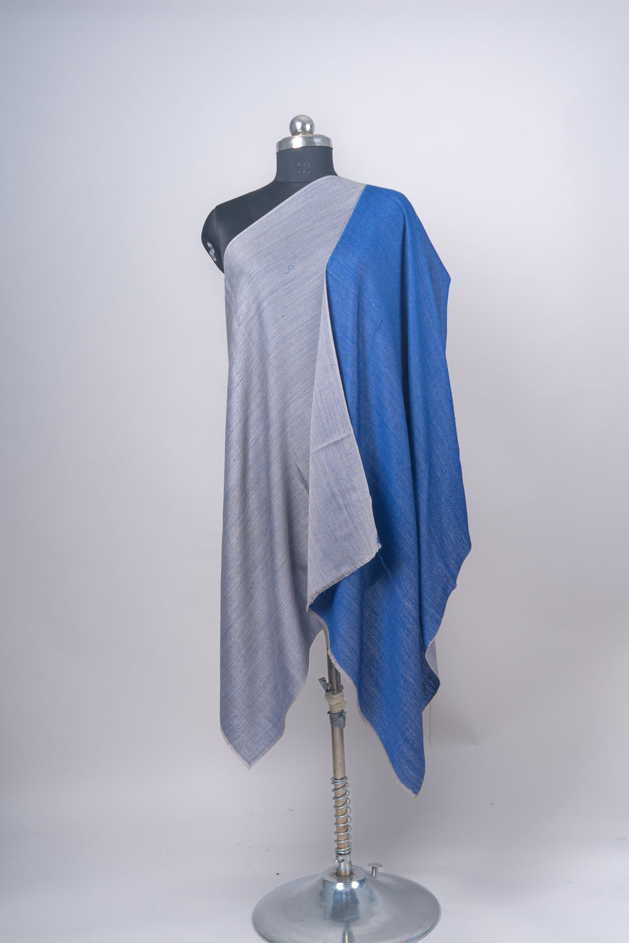 Neela Aab: Reversible Merino Wool Stole in Sapphire & Frost Grey