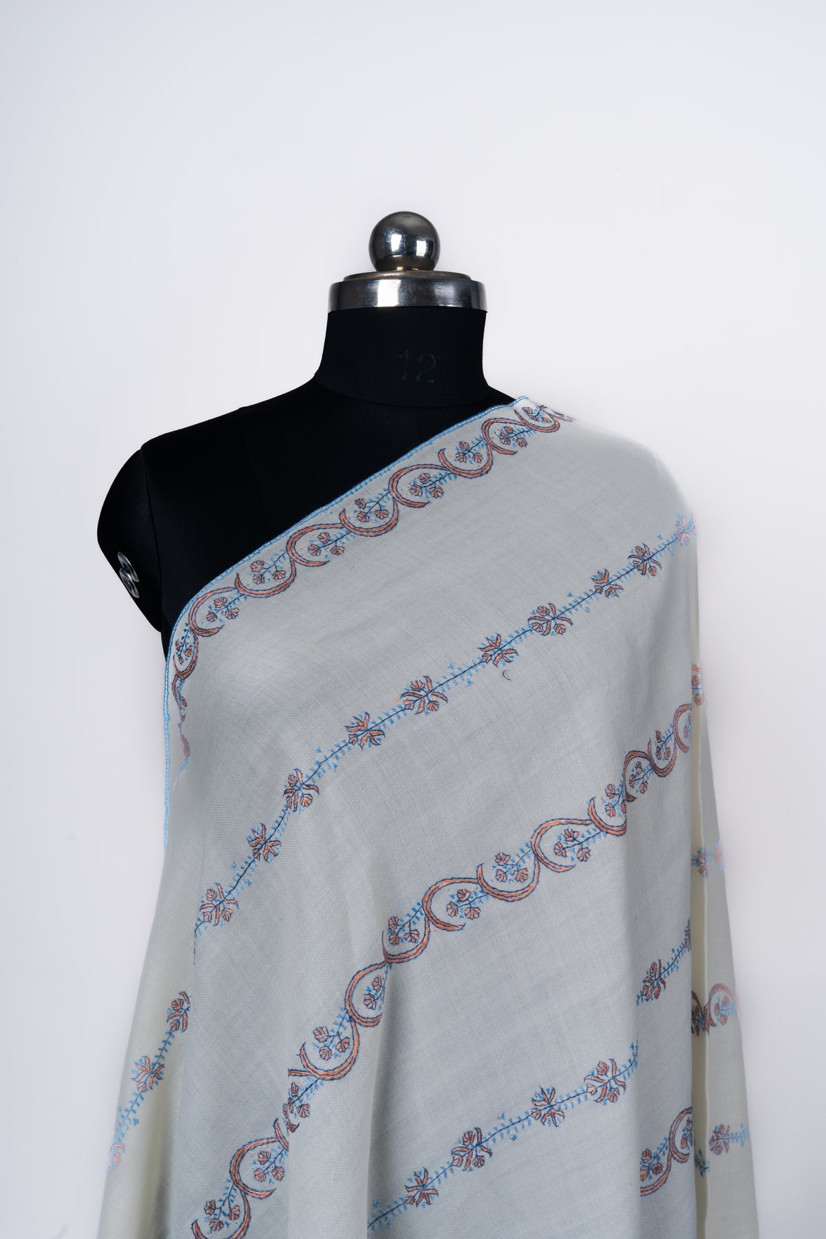 Noor-e-Khaas: Hand-Embroidered Sozni Shawl in Pure Merino Wool