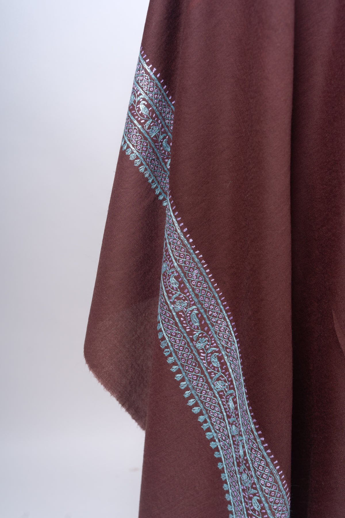 Mehka Saawan: Sozni Hand-Embroidered Merino Wool Shawl
