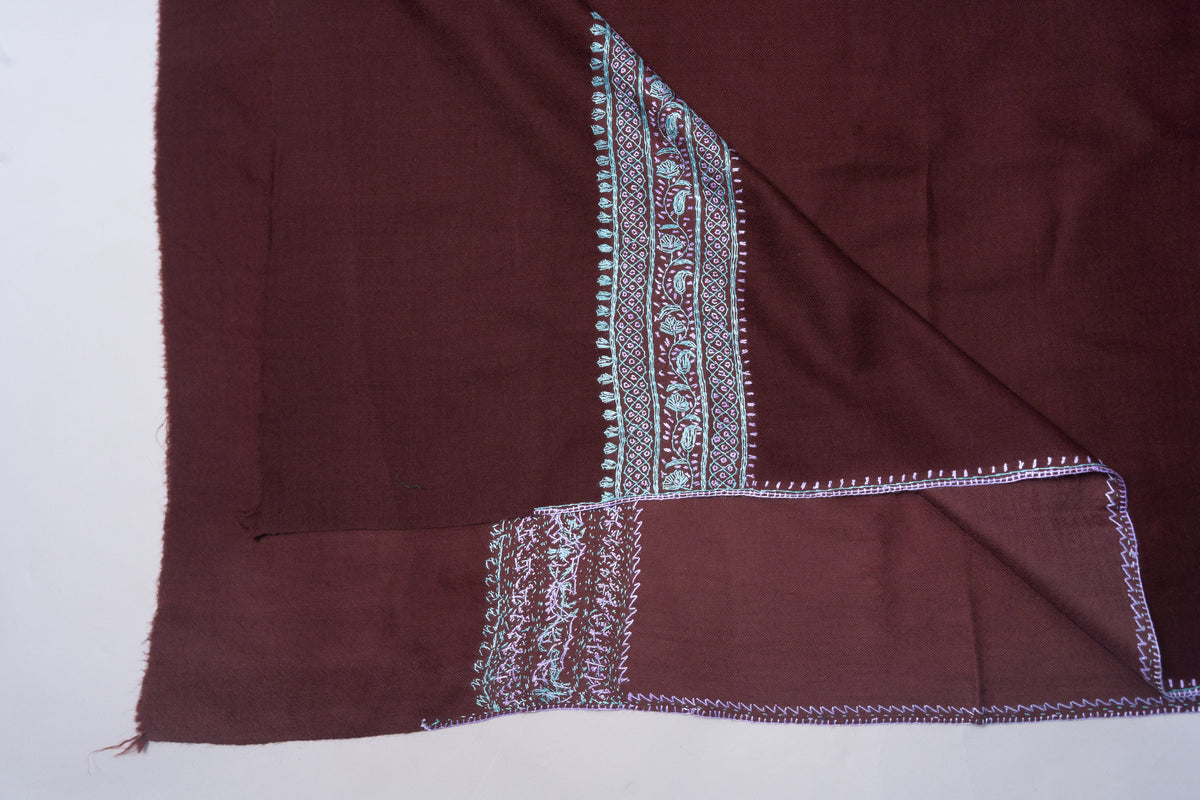 Mehka Saawan: Sozni Hand-Embroidered Merino Wool Shawl