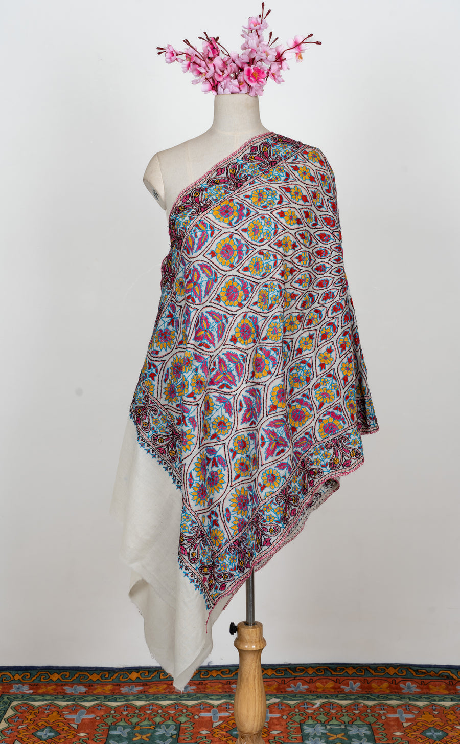 Papier-Mâché Noor Gul Sozni Merino Stole