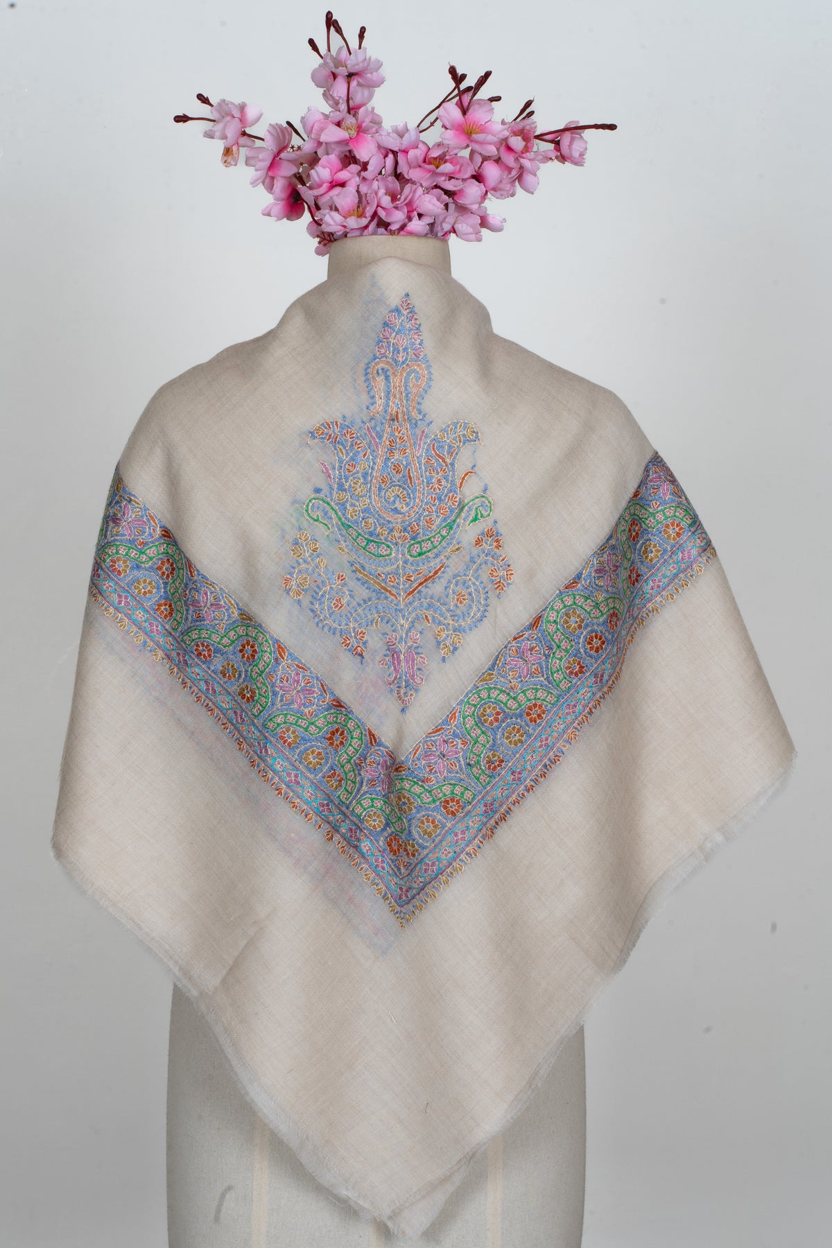 Pastel Reverie Cashmere Rumal — Sozni Hand Embroidered