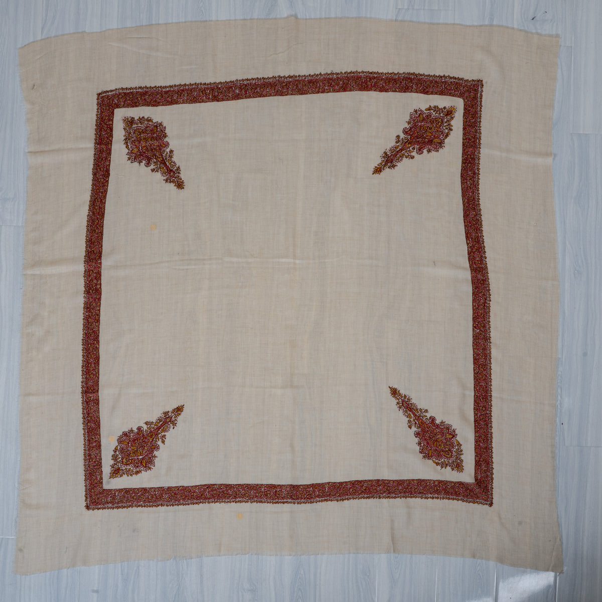 Crimson Heirloom Cashmere Rumal — Sozni Hand Embroidered