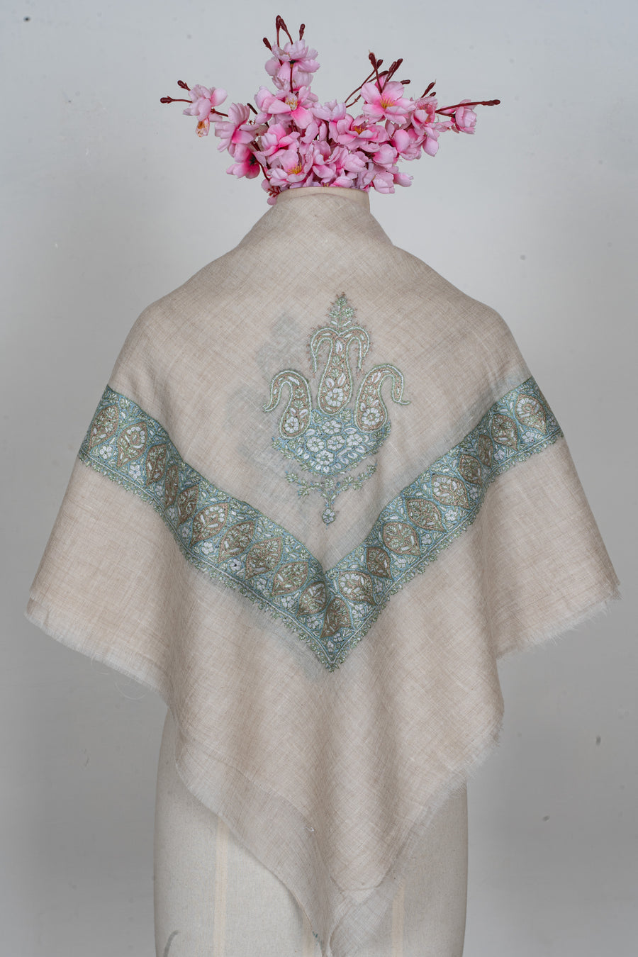 Mist Sage Cashmere Rumal — Sozni Hand Embroidered