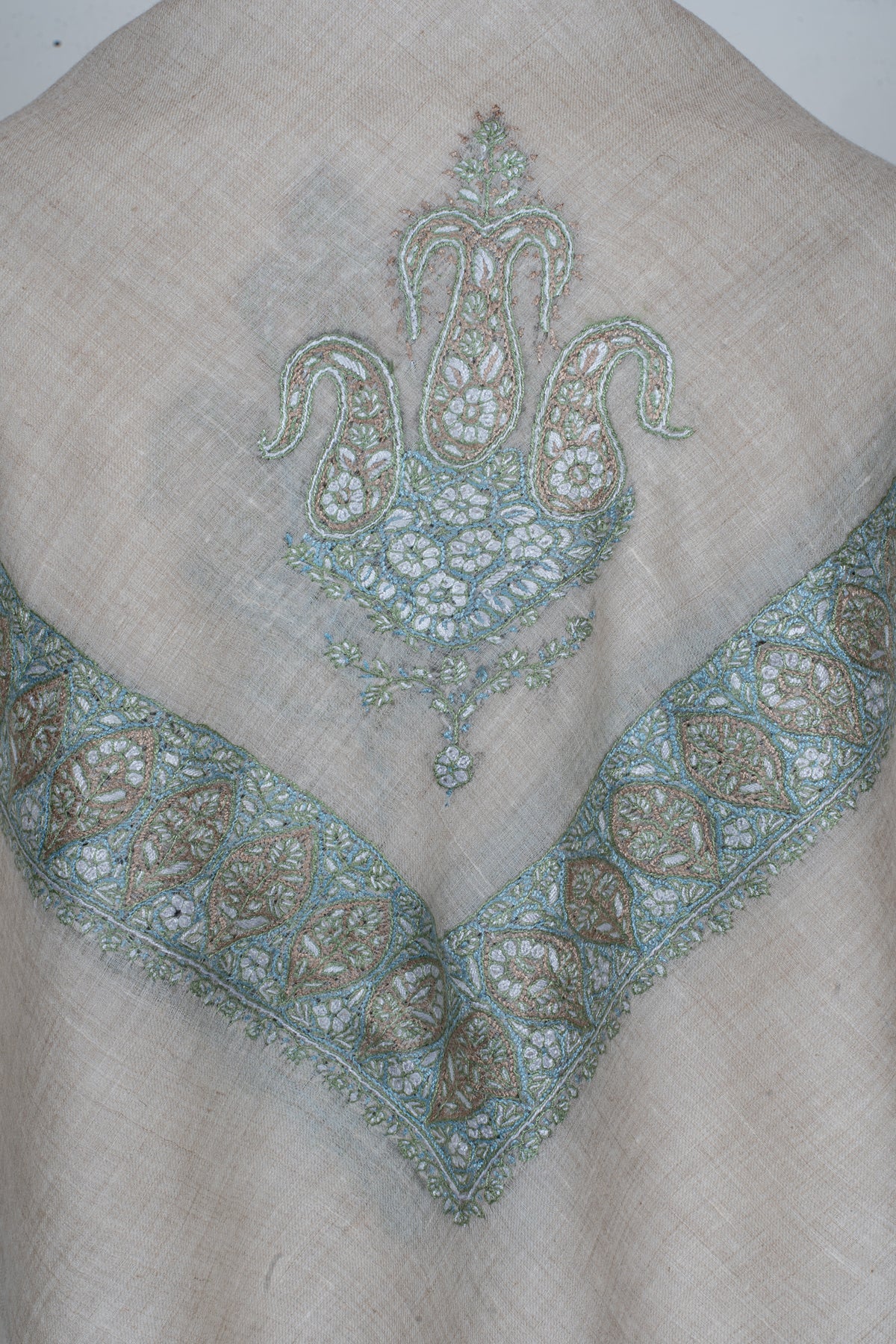 Mist Sage Cashmere Rumal — Sozni Hand Embroidered