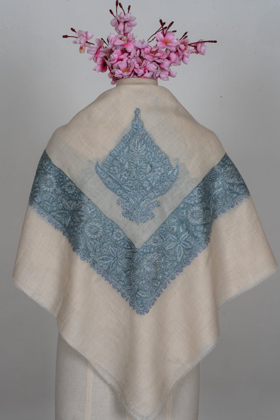 Frosted Azure Cashmere Rumal — Sozni Hand Embroidered