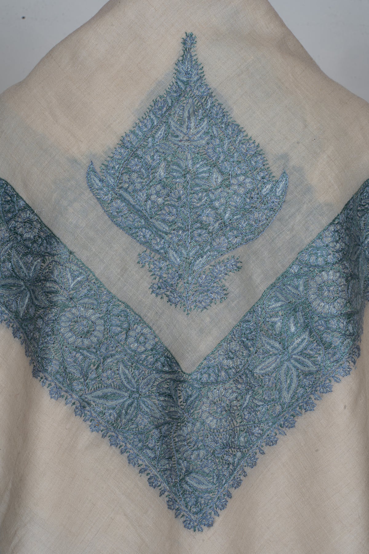 Frosted Azure Cashmere Rumal — Sozni Hand Embroidered