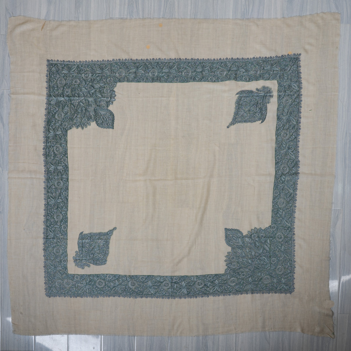 Frosted Azure Cashmere Rumal — Sozni Hand Embroidered