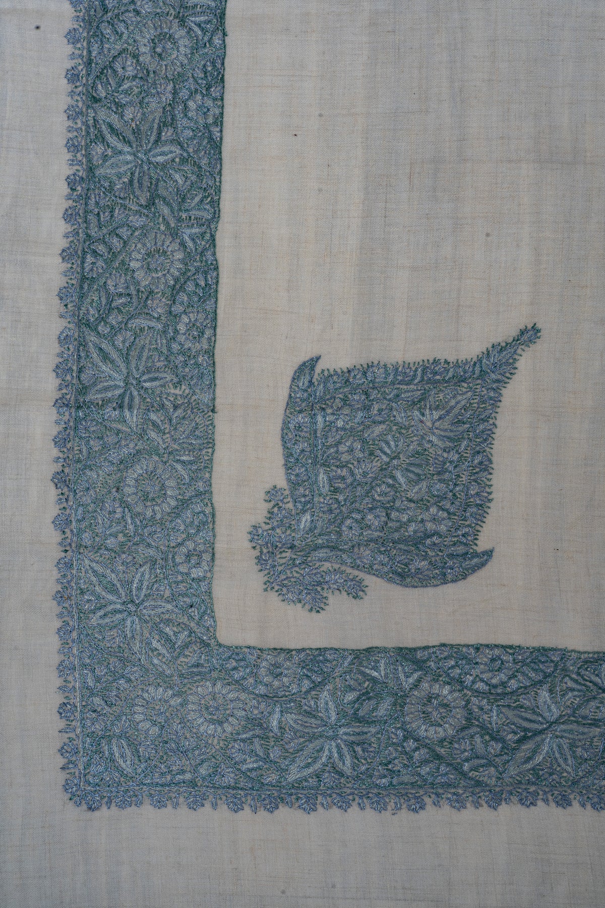 Frosted Azure Cashmere Rumal — Sozni Hand Embroidered