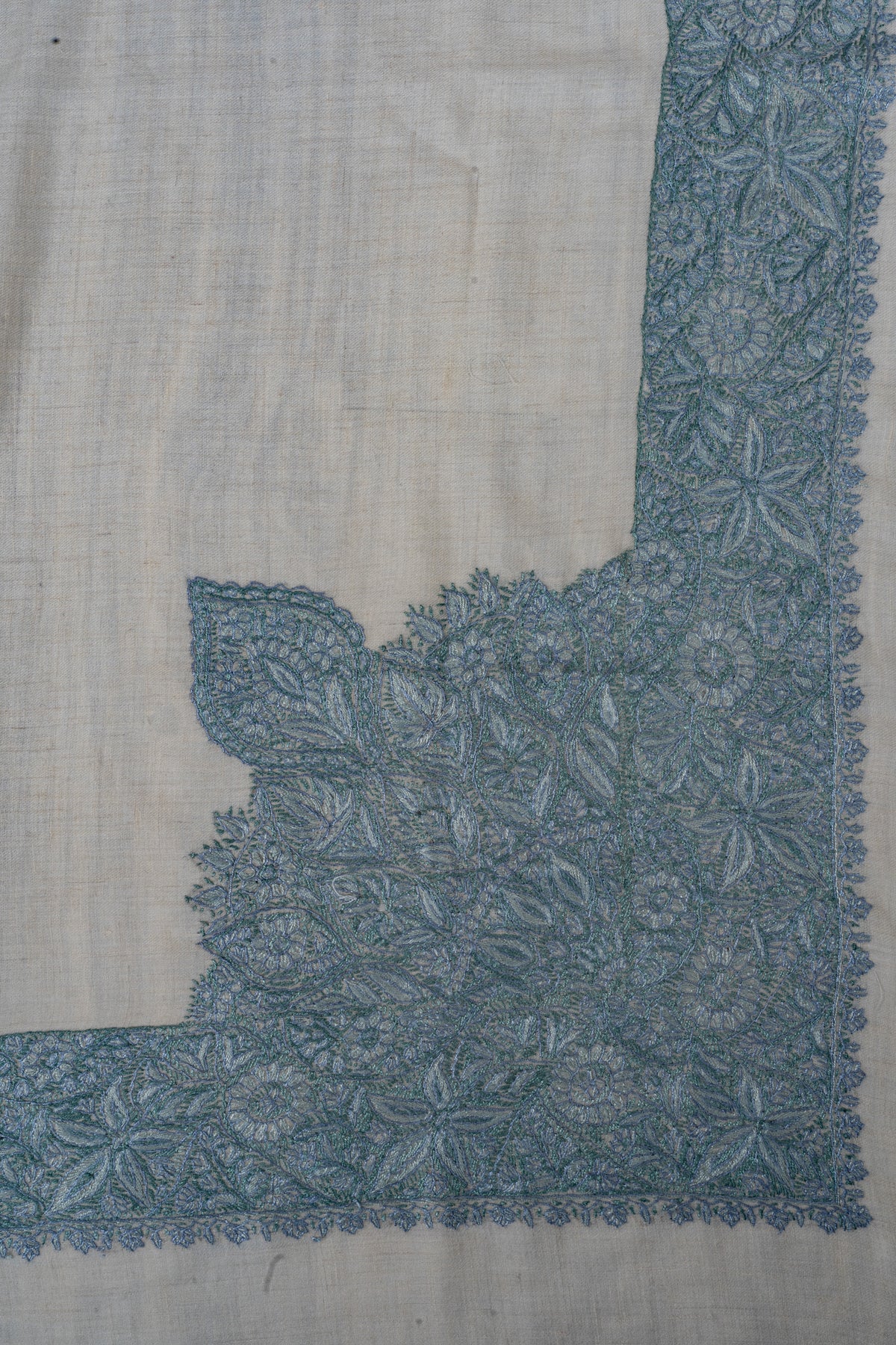 Frosted Azure Cashmere Rumal — Sozni Hand Embroidered