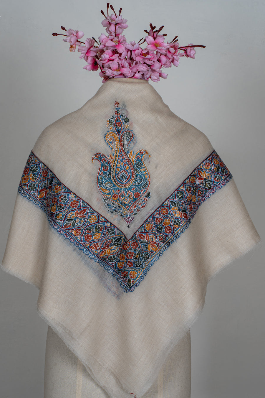 Saffron Mosaic Cashmere Rumal — Sozni Hand Embroidered