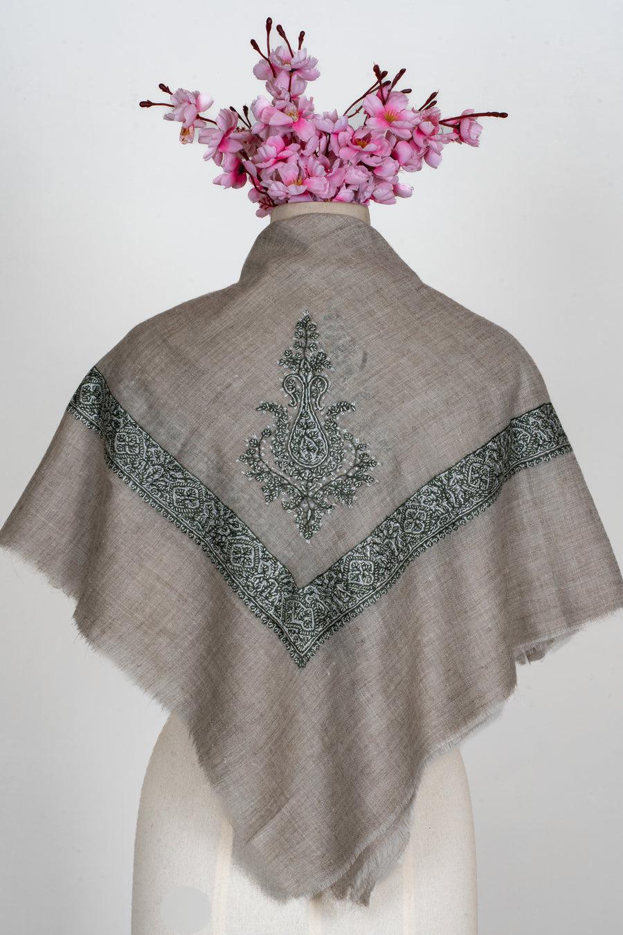 Ash Fern Cashmere Rumal — Sozni Hand Embroidered