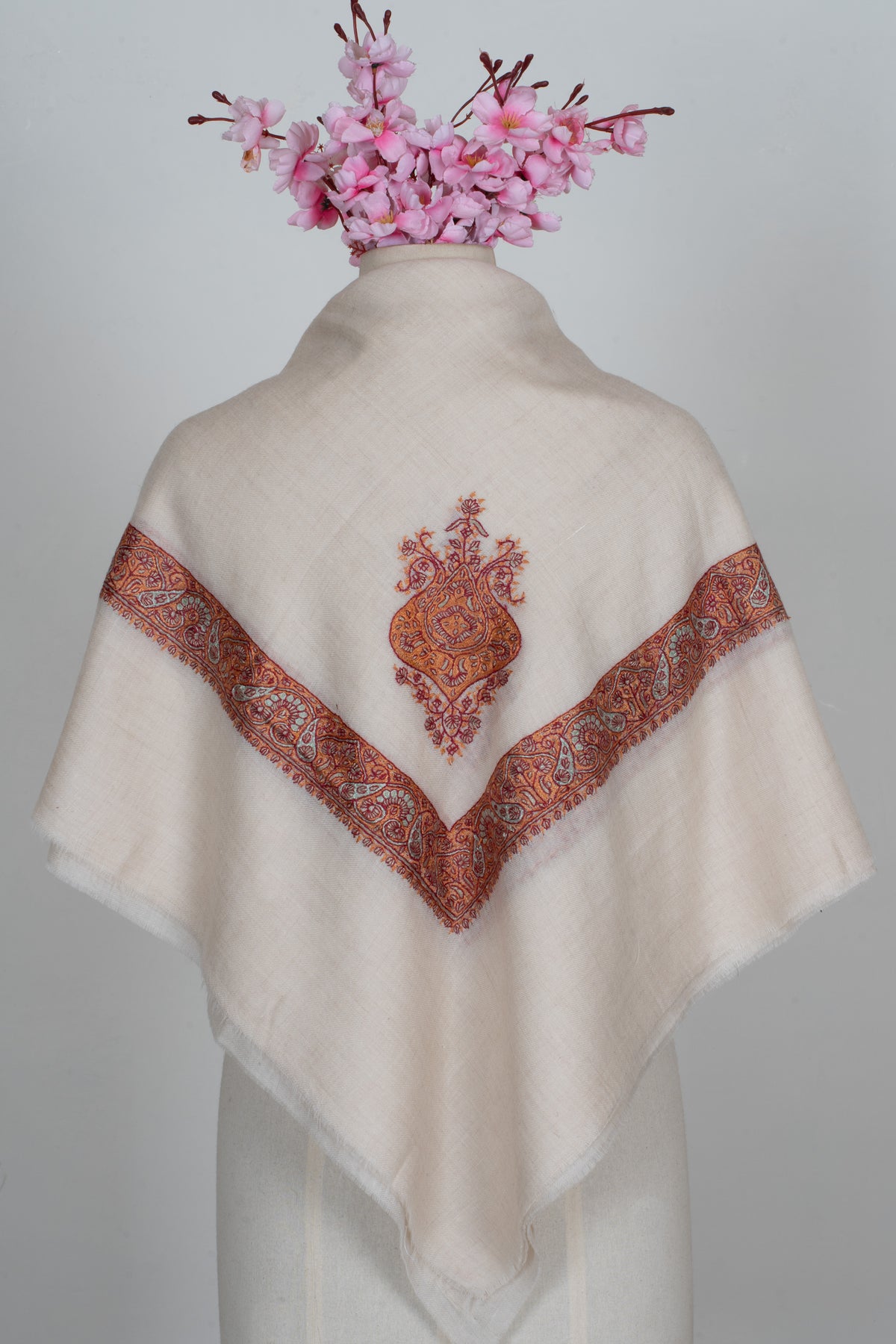 Burnt Amber Cashmere Rumal — Sozni Hand Embroidered