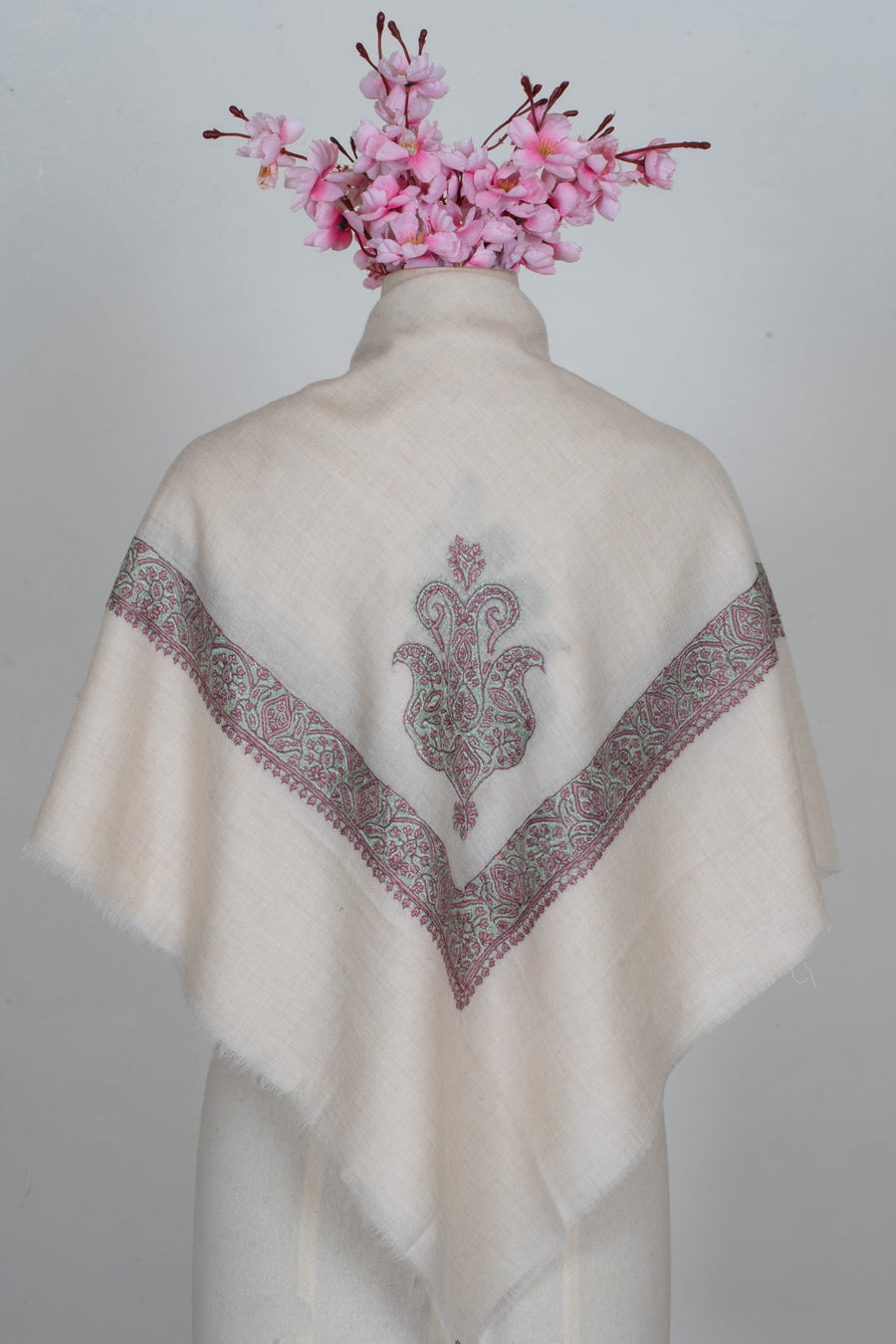 Rose Sage Cashmere Rumal — Sozni Hand Embroidered