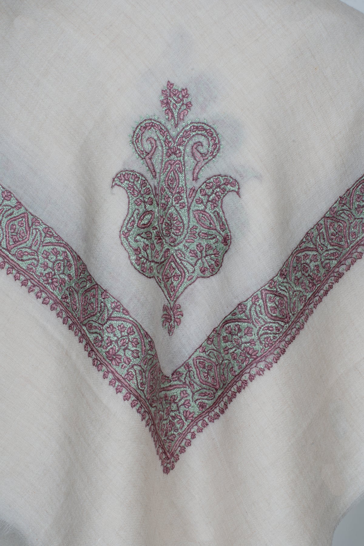 Rose Sage Cashmere Rumal — Sozni Hand Embroidered