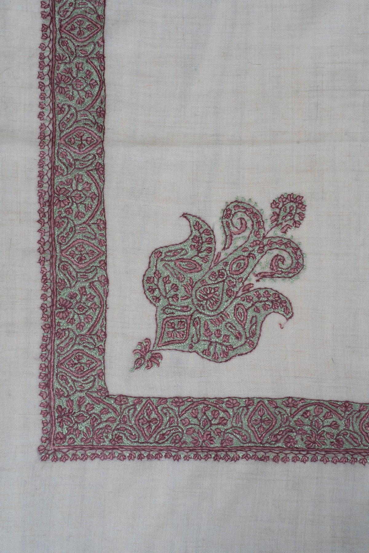 Rose Sage Cashmere Rumal — Sozni Hand Embroidered